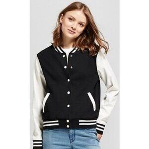 Varsity Letterman Jacket Bomber Snap Up Black and White Mossimo Large